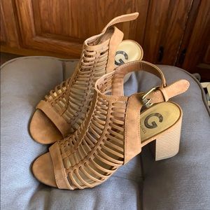 G by GUESS Brown chunky heeled sandals size 8